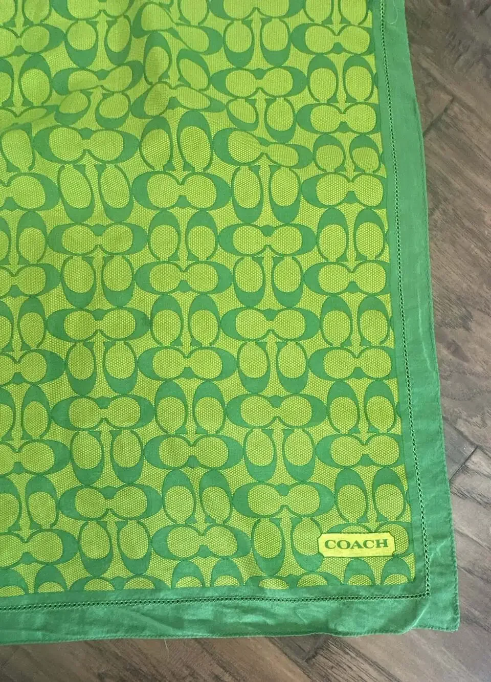 Coach Green Monogram Signature Silk Square Scarf Handkerchief